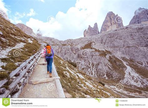 Tourist Girl At The Dolomites Stock Image Image Of Mountain Hiking