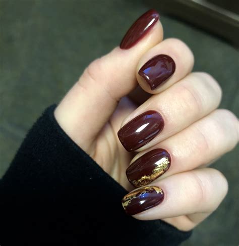 Burgundy Nails With Gold Foil Maroon Nails Burgundy Nails Burgundy