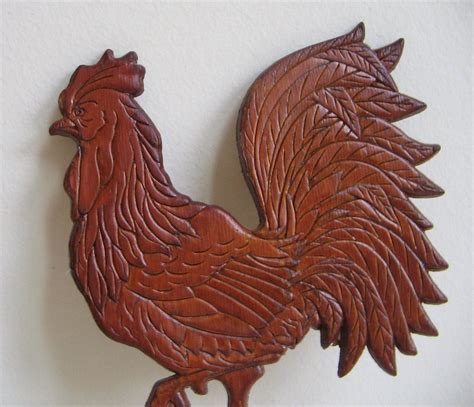 Vintage Carved Wood Rooster Wall Art Plaque Folk Art Rustic
