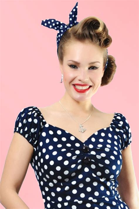 Dark blue hair looks super vibrant against every skin tone. 50s Pin-Up Hair Scarf Blue Polkadot