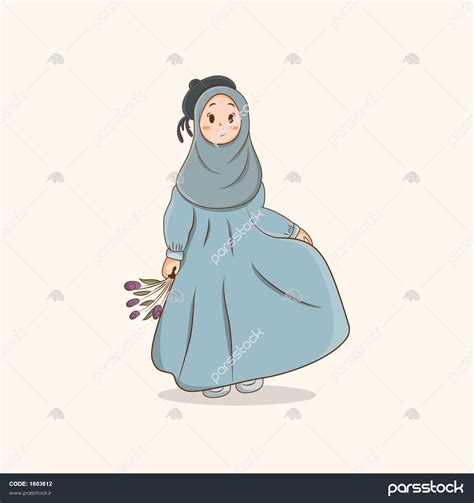تصویر وکتور گل دختر ناز با حجاب کارتون دختر مسلمان با حجاب 1603612
