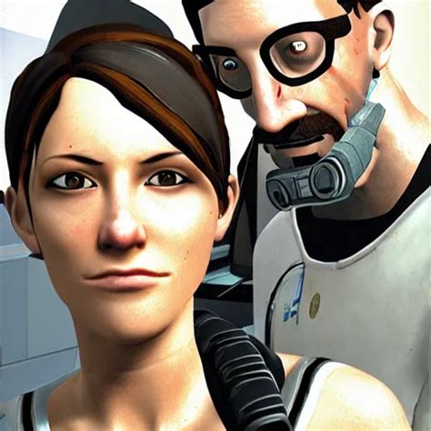 Chell From Portal With Gordon Freeman From Half Life Stable