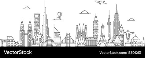 World Skyline In Outline Style Royalty Free Vector Image