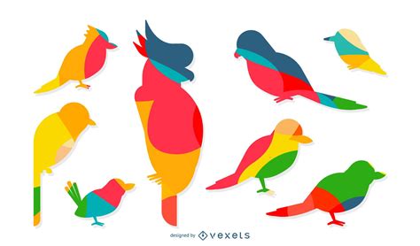 Colorful Silhouettes Of Birds Set Vector Download
