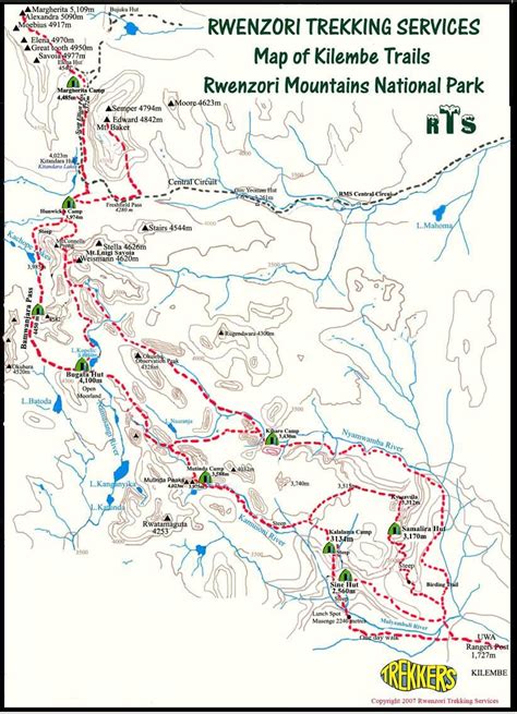 Uganda Rwenzori Mountains Map Of Kilembe Trails Mountain Climbing