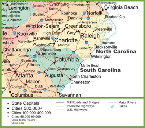 North And South Carolina Map Map