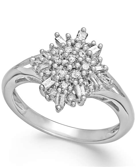Macys Diamond Flower Cluster Ring In Sterling Silver 12 Ct Tw In