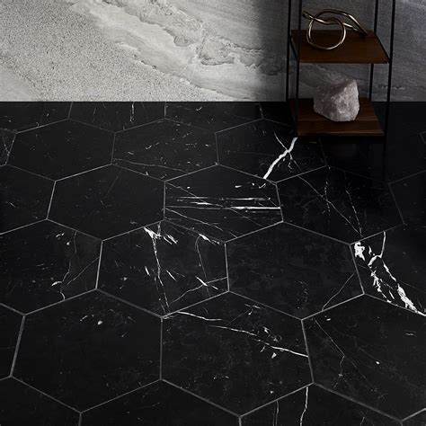 Nero Marquina 10 Hexagon Marble Tile Honed Marble Tiles Marble Tile
