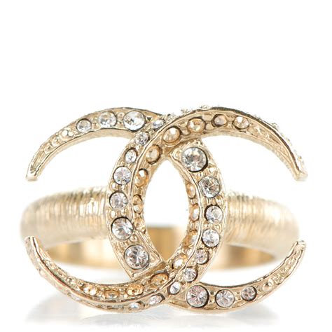 Chanel Crystal Cc Ring 54 7 Gold 162939 Fashionphile