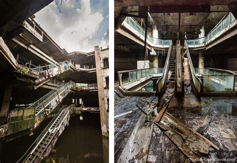 Das einkaufszentrum ist im flughafenstil errichtet und verfügt über insgesamt neun etagen. Abandoned shopping mall in Bangkok, amazing aquarium with ...