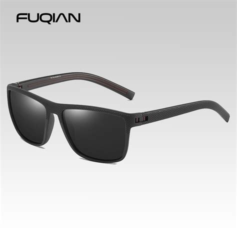 Fuqian Brand Design Square Polarized Men Sun Glasses Classic Tr90 Grain Frame Unisex Sunglasses