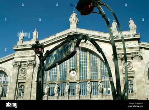 Paris France Gare Du Nord Historic Train Station Detail Front