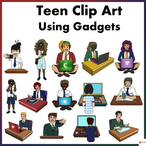 Teens Using Gadgets In Uniform Clip Art Made By Teachers
