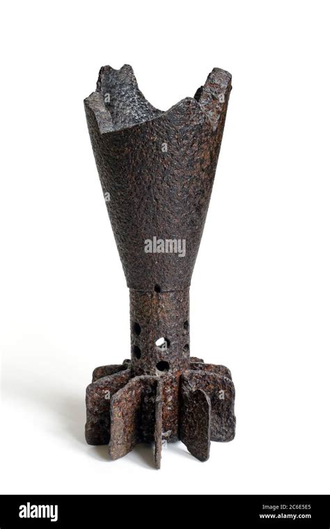 Old Rusted World War Ii Splinter Of Mortar Shell On White Background