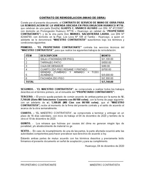 Contrato De Remodelacion Pdf