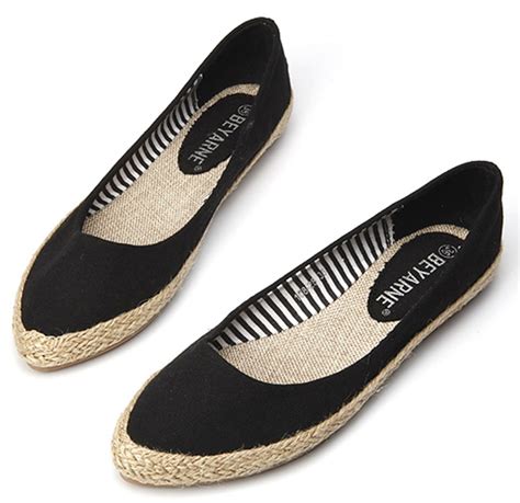 Idifu Womens Pointy Slip On Canvas Espadrille Flats Shoes Wide Width