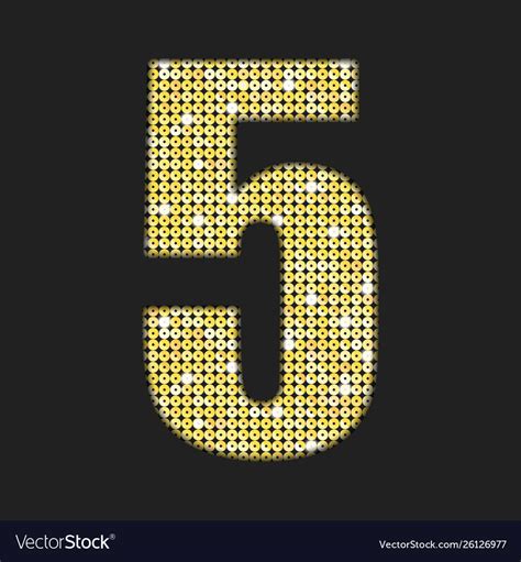 Gold Sequins Number Five Glitter Font Royalty Free Vector