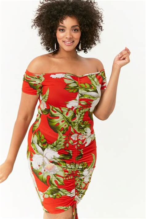 Plus Size Ruched Tropical Bodycon Dress Bodycon Dress Dresses Plus Size Cocktail Dresses