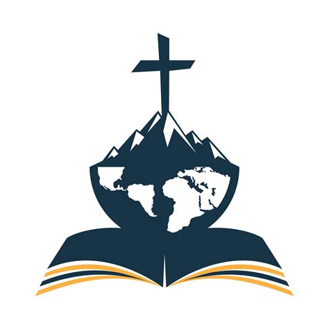 Global Bible Cross Logo Vector Design With Mountain Cross On Mountain