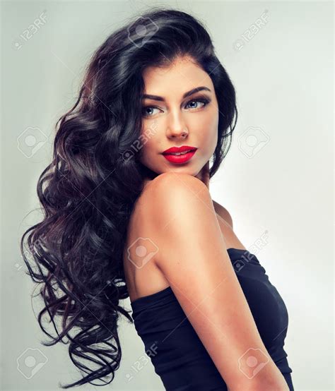 Model Brunette With Long Curly Hair Stock Photo Picture And Royalty