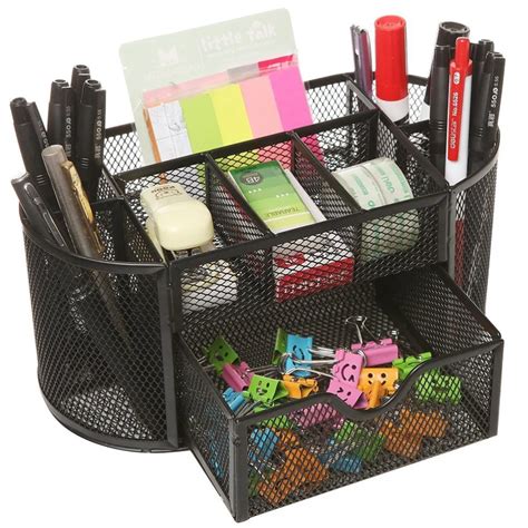 Mesh Collection Oval Supply Caddy Desktop Organizer Office Drawer With