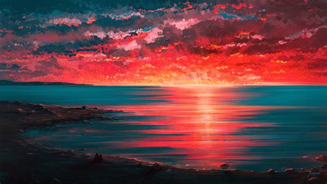 Red Sunset By Alena Aenami