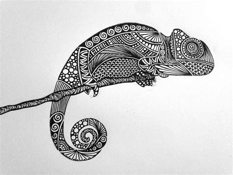 Chameleon Bnw Zentangle Zendoodle Mandala Lineart Doodleart Sharpieart