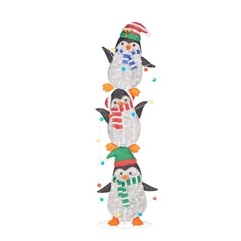 Home Accents Holiday 84 Inch Three Stacked Penguins Lit With 160l Led