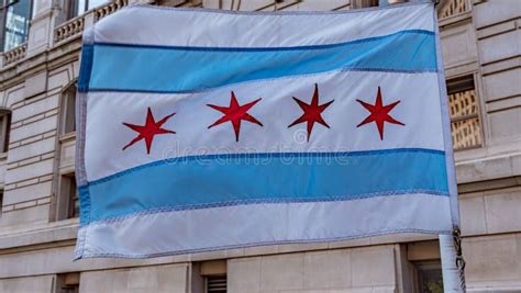 The Flag Of Chicago Waving In The Wind Chicago Usa June 11 2019