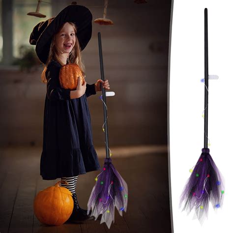 Oalirro Halloween Witch Broom Kids Led Lighted Broom Props Plastic