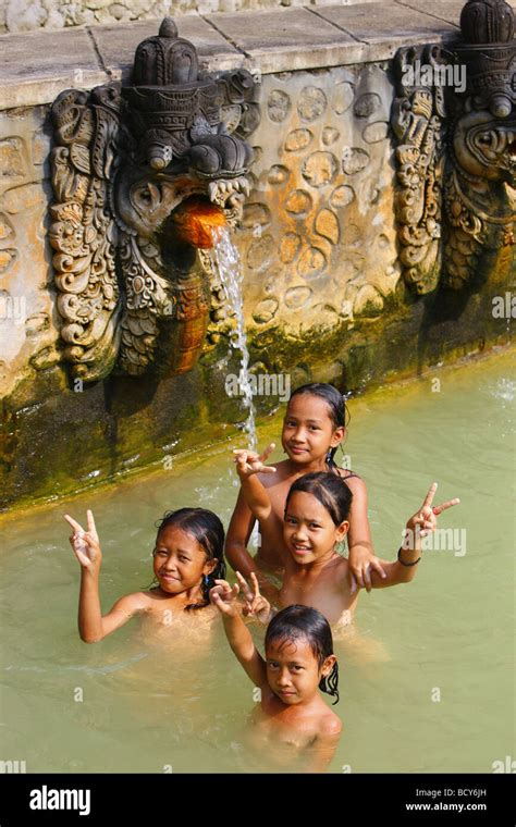 Girls Old Bath With Hot Springs In Ambengan Bali Republic Of Stock