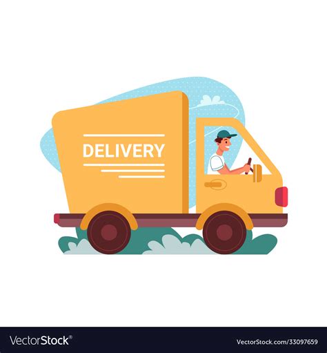 Delivery Courier Truck Car Deliver Flat Cartoon Vector Image