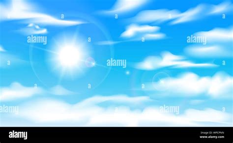 Sunny Cloudy Sky Beautiful Blue Skies Image With Bright Sun And Clouds