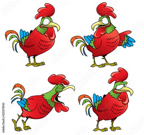 Isolated Red Roosters Set Cartoon Vector Illustration Stock