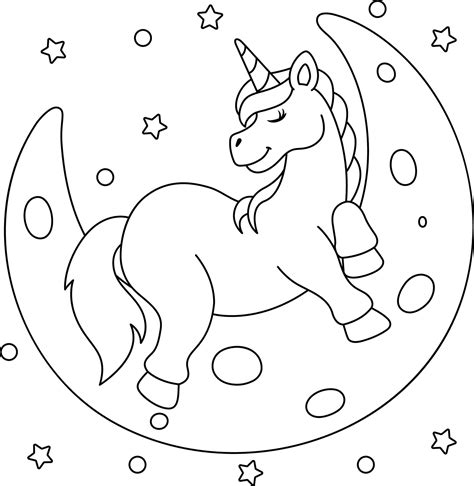 Unicorno Che Dorme Sulla Luna Da Colorare 5723281 Arte Vettoriale A Vecteezy