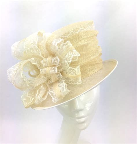 Ivory Sinamay Hat With Ruched Drape And Bow Races Hats Wedding Hat