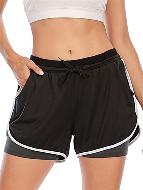 Womens Activewear Workout Sport Shorts Double Layer Running Yoga