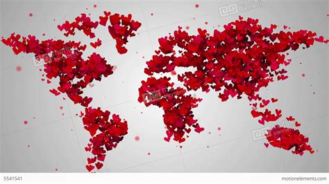 World Map Love Shape Particles Looping Animation Stock Animation