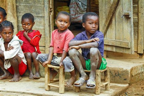 Unknown African Children Laughing In Malgasy Village Editorial