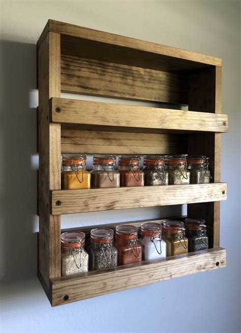 Spice Rack Kitchen Wooden Wall Mounted Spice Storage Shelf Etsy