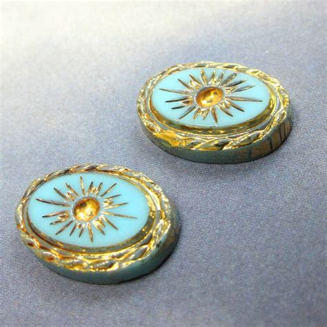 Vintage Glass Cabochons 2 18x13 Rare Art Deco Turquoise Gold Etsy