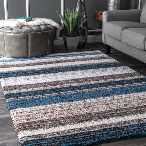 I thought i found a solution with the souk rug and only hesitated for a few days and bam! Premium Handmade Striped Blue Gray Plush Shag Area Rugs ...