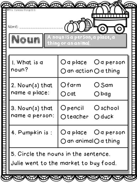 Read each pair of sentences to yourself. Fall Activities for Math and Literacy No Prep Printables First Grade | Nouns worksheet, Nouns ...