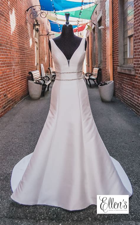 Classic Sheath Mikado Gown With A Plunging Neckline And Beaded Band
