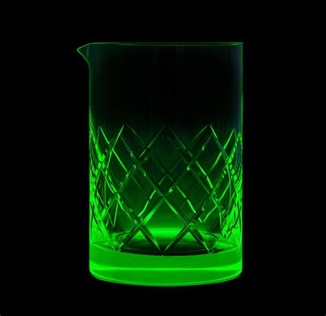 Under a blacklight, the uranium in it fluoresces to give off a nice green color. Uranium glass | Cocktail glass manufacturer | Cocktails ...