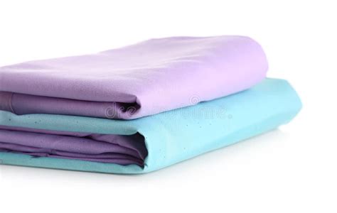 Stack Of Clean Bed Sheets Isolated On White Stock Image Image Of