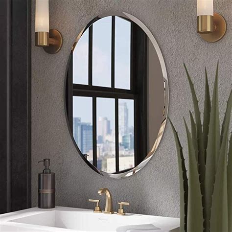 kohros oval beveled polished frameless wall mirror for bathroom vanity bedroom 24