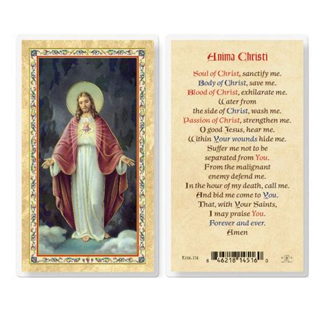 Anima Christi Sacred Heart Of Jesus Gold Stamped Laminated Holy Card