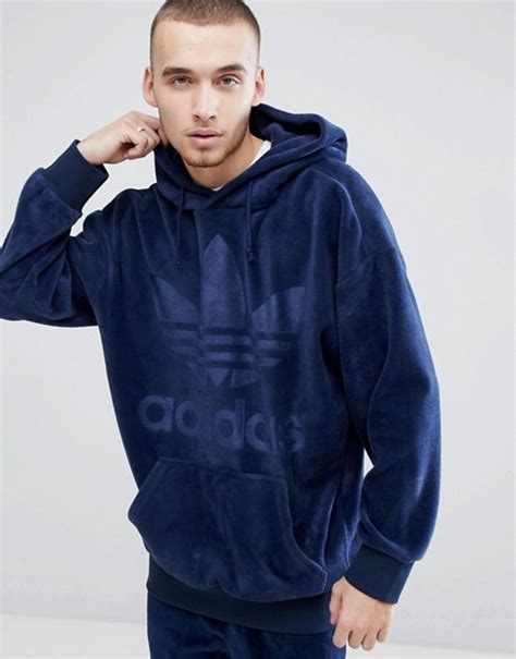 Adidas Originals Adicolor Velour Hoodie In Oversized Fit In Navy Cw1327