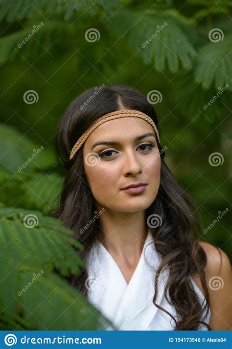 Portrait Of Beautiful Young Woman In Nature Stock Photo Image Of